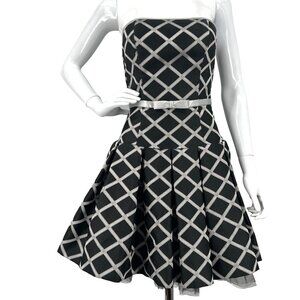Jessica McClintock Black & Silver Strapless Dress NYE Holiday Prom XS